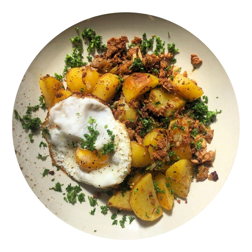 Südtiroler Bauerngröstl mit Tofu und Spiegelei